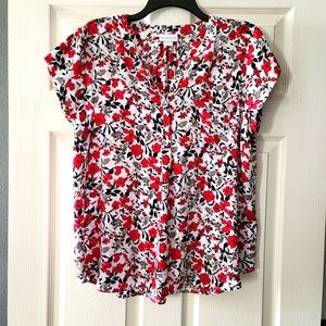 Liz Claiborne Womens Split Crew Neck Short Sleeve Blouse